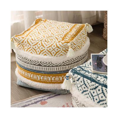 China New Sustainable Logo Listing Custom Moroccan Pouf Removable And Washable Woven 100%Cotton for sale