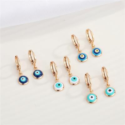 China Evil Eyes Earrings Vintage Blue 7MM Round Goldtone Lead Free Nickel Free Dangle Oil Drop Mini Size Eyes Dangle Earrings For Student Gift for sale