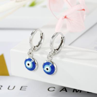 China Newest Stylish Lead Free Nickel Free Oil Drop Silver Plated Blue Evils Eyes Dangle Clip On Earrings Silver Eye Dangle Earrings For Girls for sale