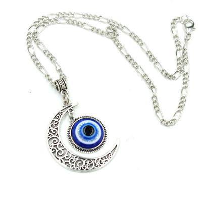 China Vintage Style Lead Free Nickel Free Moon Evil Eyes Necklace Turkey Blue Eyes Silver Plated Islamic Pendant Necklace For Women for sale