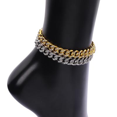 China Lead Free Nickel Free 18K Gold Plated Hip Hop Cuban Chain Anklet Iced Out Diamond Miami Cuban Chain Cuban Anklet for sale