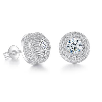 China Nickel Free Lead Free High Quality Real 18k Gold Round Geometric Stud Earring Full CZ Hip Hop Zircon Silver Plated Round Stud Earring for sale