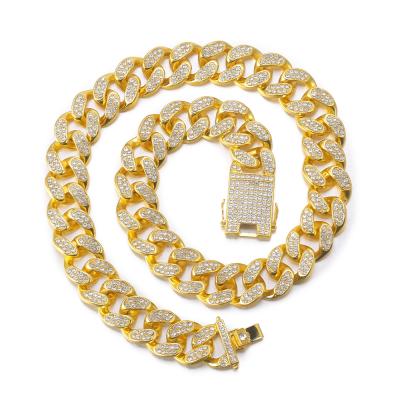 China Lead and Nickel Free Gold Plated Outlet Men's Heavy Iced Out Bling Crystal Hip Hops Miami Curb Cuban Chain Necklace Cubic Zircon CZ Necklace for sale