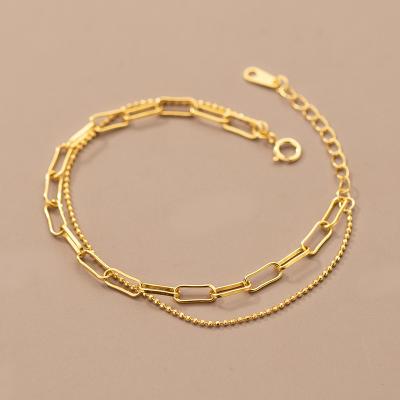 China 925 Sterling Silver Chain Bracelet S925 18k Gold Plated Double Bracelet Sterling Silver Paper Clip Chain Chain Bracelets 925 for sale