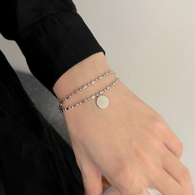 China Trendy Lucky Charm Bracelet 925 Sterling Silver Disc Letter Charm Bead Chain S925 Fashion Jewelry for sale