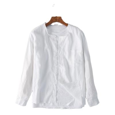 China Natural Fabric Breathable Custom Plus Size Mens Summer Casual Dress Linen Shirt White Long Sleeve for sale