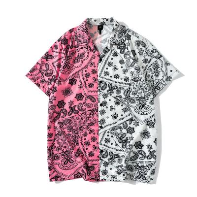 China Breathable Stylish Floral Print Custom Button Up Two Tone Hawaiian Short Sleeve Party Shirts For Men for sale