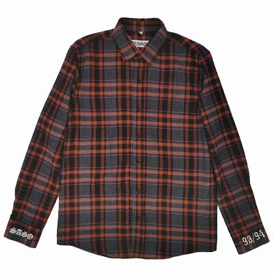 China Breathable Factory Wholesale Stylish Custom Logo Embroidered Men Plus Size Flannel Plaid Shirt for sale