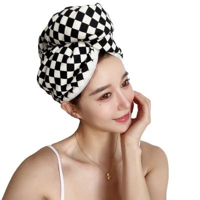 China QUICK-DRY New design quick dry protects hair texture black and white checkerboard double-layer hair drying cap for sale