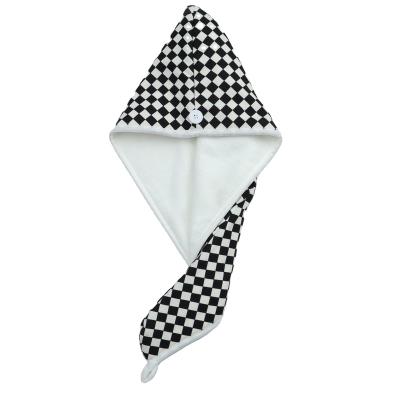 China QUICK-DRY Black and white checkerboard double-layer microfiber soft comfortable hair drying cap for sale