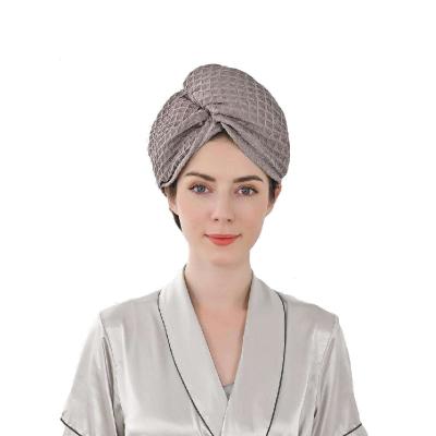 China Sustainable Factory low price 100% cotton white waffle bath towel elastic band dry hair cap for sale