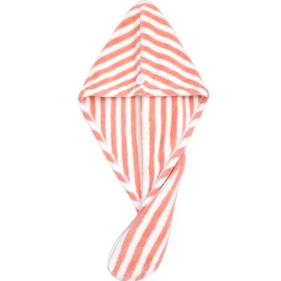 China QUICK-DRY Wholesale super absorbent dry hair cap striped microfiber hair drying hat for sale