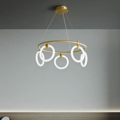 China Modern Decorate Bedroom Living Room Dining Room Modern Certified Copper Acrylic Rings Chandelier for sale