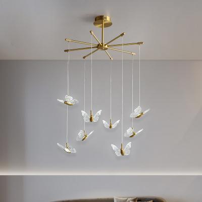 China Modern Decorate Bedroom Living Room Dining Room Pendant Lamp Modern Certified Copper Wire Butterfly Acrylic Chandelier for sale