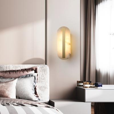 China Modern Decorate Bedroom Living Room Dining Room Copper Rectangle Modern Certified Marble Rounded Wall Lamp for sale