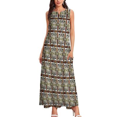 China Anti-Static Samoan Puletasi Tribal Printing Sleeveless Dress Women Plus Size Maxi Dress Custom Designs Island Prom Dress for sale