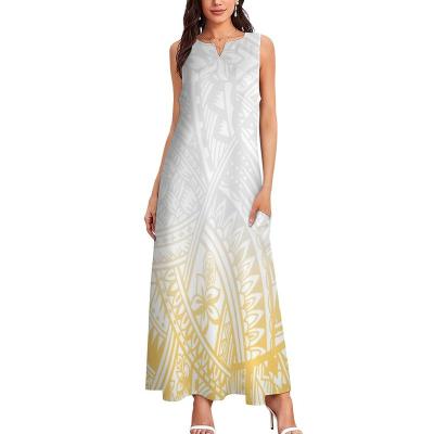 China Custom Anti-Static Samoan Puletasi Dress Sleeveless Clothing Manufacturers Plus Size Maxi Dress Ladies Polynesian Island Dresses for sale