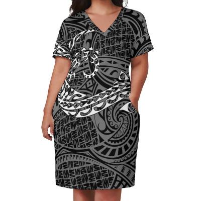 China Brand New Anti-Static Women Polynesian Tribal Casual Dresses Plus Size Dress Design Sexy V-Neck Dress for sale