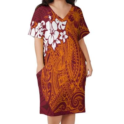 China Europe Size Anti-Static American Most Fashionable Ladies Dress Hawaiian Polynesian Women Print Elegant Hibiscus Casual Outfits for sale