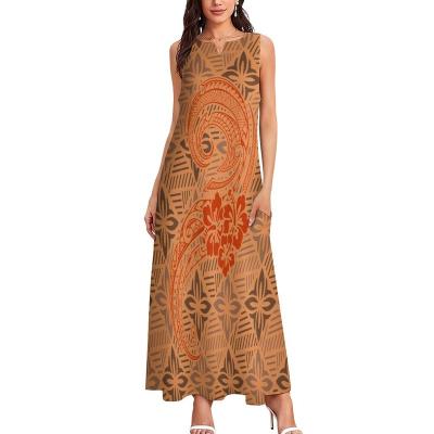 China Wholesale Anti-Static Polynesian Samoan Print Maxi Dress Ladies Sexy Sleeveless Tattoo Dresses Puletasi Island Dress for sale