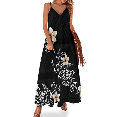 China Custom Women Clothing New Maxi Summer Anti-Static Bohemian Dress Plus Size Sling Dress Print Black Polynesian Samoan Dresses for sale