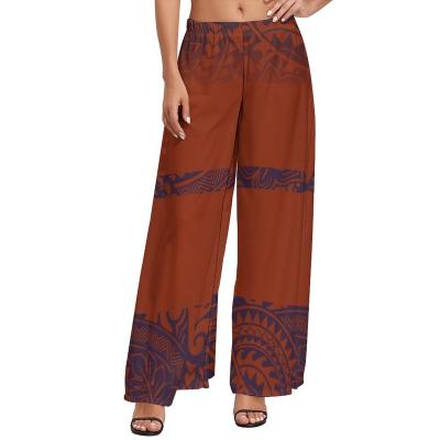 China Custom Polynesian Tribal Design Women Anti-Wrinkle Design Personality Leg Palazzo Pants Brown Wide Leg Pants Large Size for sale