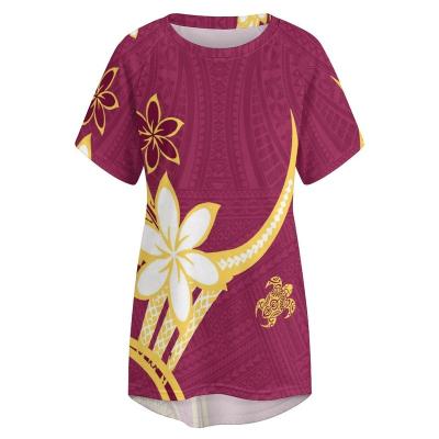 China cheap high quality american fashionable t shirts drop shoulder t-shirt polynesian plumeria print tops apparel anti-wrinkle women long t-shirt for sale