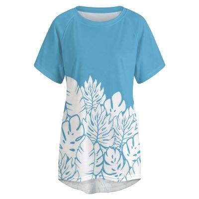 China Anti-Wrinkle Factory Outlet Print Polynesian Hawaiian Ladies Tops Long Light Blue T-shirt Custom Print Blank T-shirt for sale