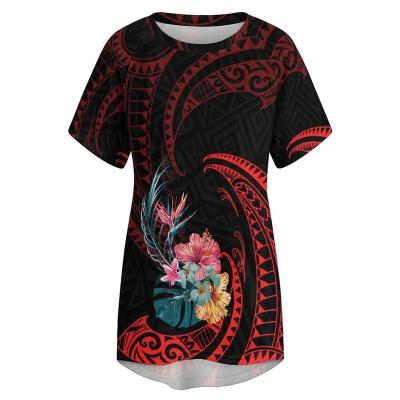 China Anti-Wrinkle Manufacturers Custom Clothing Women Plus Size Hawaii Hibiscus Polynesian Print Ladies Tops Long Size T-Shirts for sale