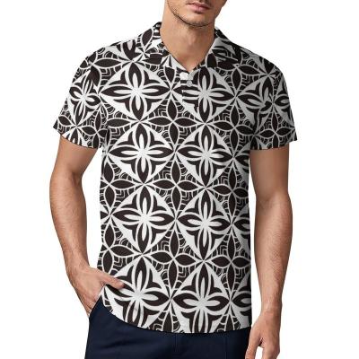 China Anti-wrinkle Polynesian Samoan Island Printing Men Polo Shirt Plus Size Sports T-shirt Logo Polyester Stretch Custom Polo Shirts for sale