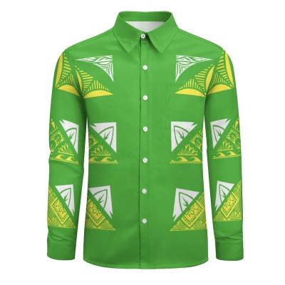 China Wholesale Men's Polynesian Tribal Shirt Plus Size Design Anti-pilling Shirt Custom Printing Island Use Green Formal Shirts for sale