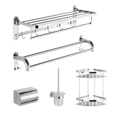 China Modern 304 Tower Rail Drapes 5 Pieces Stainless Steel Bathroom Toilet Shower Tube Square Bracket Kit Hardware Pendant Set Towel for sale