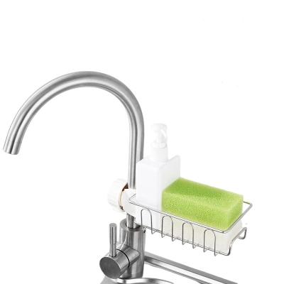 China Punch Free Hanging Customizable Kitchen Sink Stainless Steel Sponge Brush Draining Storage Rack On A Faucet for sale