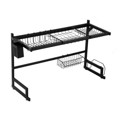 China Modern black rack for kitchen, stainless steel drain basket, multifunctional sink rack for dinner dish for sale