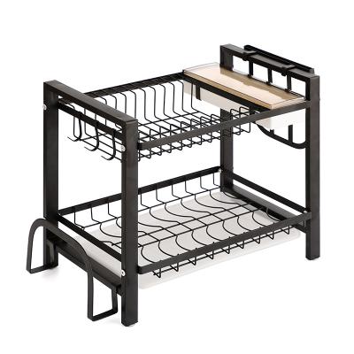 China 2022 New Traditional Kitchen Storage Rack Organizer Drain Stainless Steel Metal Plate Drying Rack Double for sale