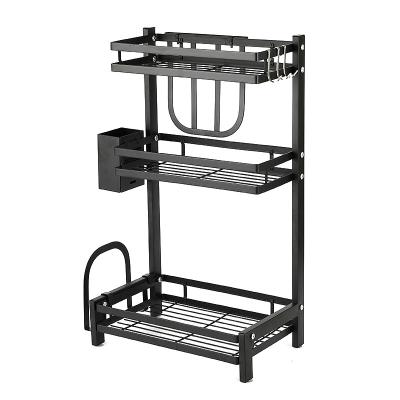 China Black Kitchen Tools and Condiments Storage Rack Condiment Jar Cutter Storage Hopper Floor Stainless Steel Kitchen Rack for sale