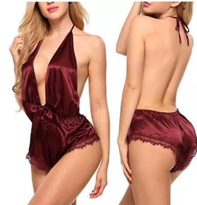 China Hot Sexy Plus Size Women Underwear Jumpsuit Lingerie Quick Dry Quick Dry Teddy Lingerie Lace Deep V Halter Sexy Lace Jumpsuit for sale