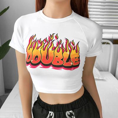 China XJYD Summer QUICK DRY Hot Selling Ladies Love White Crop Tops Printed Wholesale Sexy Fire Tops T Shirts for sale