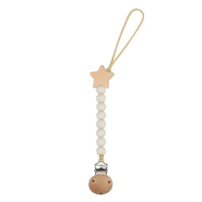 China Amazon BPA Free Hot Sale Baby Pacifier Clips Use PBA Silicone Free Chain Beads and Beech Star Wood Beads and Beech Wood Clips for sale