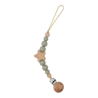 China Amazon BPA Free Hot Sale Baby Pacifier Clips Use PBA Silicone Free Chain Beads and Beech Star Wood Beads and Beech Wood Clips for sale