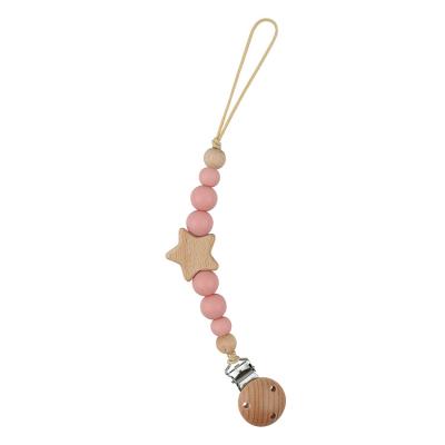 China Amazon BPA Free Hot Sale Baby Pacifier Clips Use PBA Silicone Free Chain Beads and Beech Star Wood Beads and Beech Wood Clips for sale