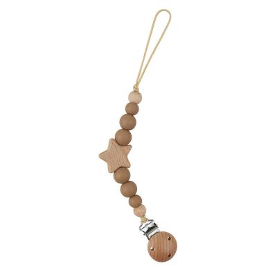 China Amazon BPA Free Hot Sale Baby Pacifier Clips Use PBA Silicone Free Chain Beads and Beech Star Wood Beads and Beech Wood Clips for sale