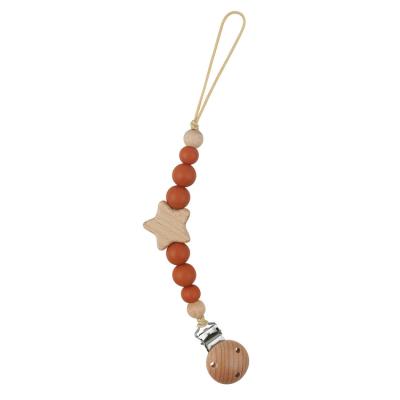 China Amazon BPA Free Hot Sale Baby Pacifier Clips Use PBA Silicone Free Chain Beads and Beech Star Wood Beads and Beech Wood Clips for sale