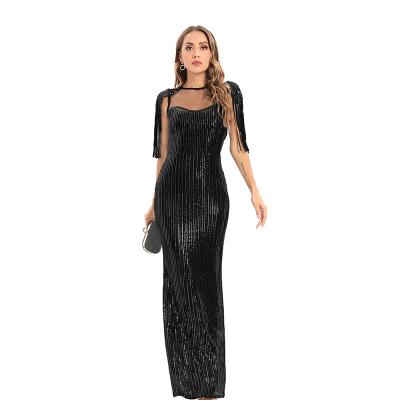 China Viable Good Quality Women Luxury Sequin Shiny Tassels Straight Slim Formal Elegant Long Bridesmaid Dresses Dress Gowns for sale