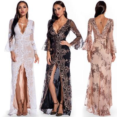 China Dropshipping Viable Luxury V-Neckline Backless Sequin Split Elegant 2022 Summer Prom Dresses Evening Party Formal Gowns Dress for sale