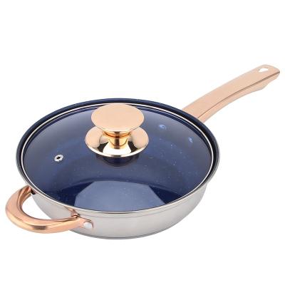 China Morden Handle 2PCS Nonstick Cookware Pot Luxury Gold Plated Stainless Steel Frying Pan Set with Glass Lid for sale