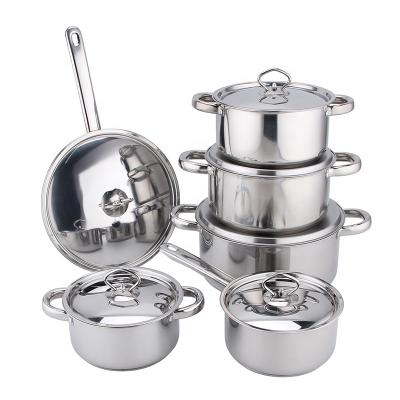 China 12PCS Sustainable Stainless Steel Induction Kitchenware Cookware Encapsulated Bottom Sets for sale