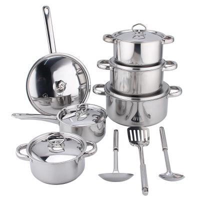 China Sustainable 15PCS Stainless Steel Capped Bottom Cooking Pot And Pan German Style Cookware Sets With Steel Lid for sale