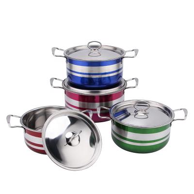 China 8PCS Stainless Steel Sauce Pot Lid Cookware Stock Pot Sustainable Colorful Cooking Steel Set for sale