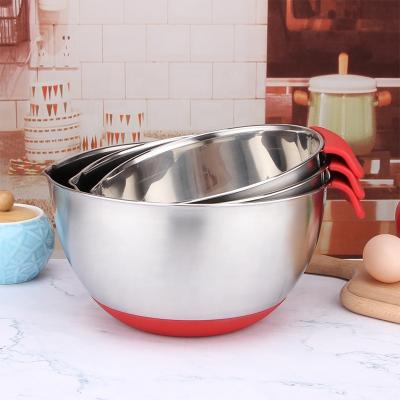 China Sustainable Stainless Steel Salad Bowl With Spout And Handle Multi Functional Mixing Bowls for sale